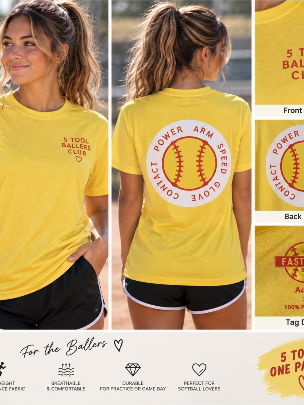 5 Tool Ballers Club Yellow Softball Graphic Tee - Kids